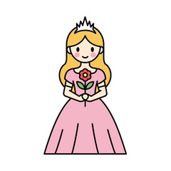 Cute Princess Holding a Flower in a Pink Dress