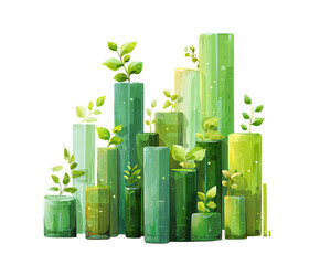 Abstract green growth concept with plants and vertical shapes.