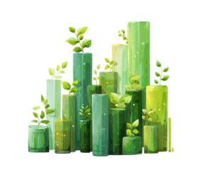 Abstract green growth concept with plants and vertical shapes.