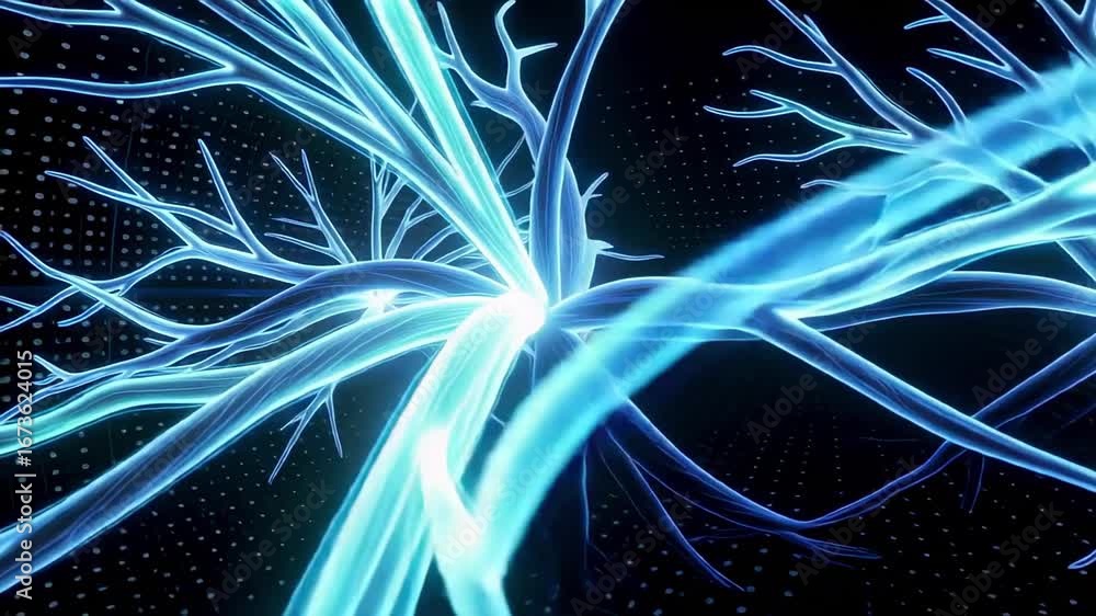 Poster neuron network connection brain cells neural activity synapse science technology abstract art