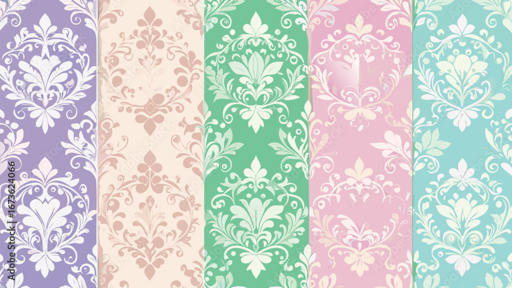 Aufkleber set of vintage seamless patterns showcasing diverse motifs and textures in a harmonious color palett