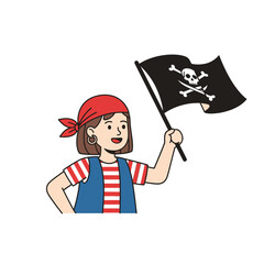 Cartoon Pirate Girl Holding Jolly Roger Flag