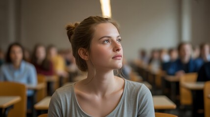 Contemplative Student in a Classroom Looking Upward with a Sense of Hope and Optimism for the Future