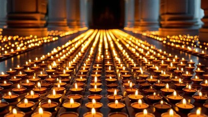 Shimmering rows of traditional oil lamps illuminate a sacred space for durga maha ashtami during navratri embodying devotion