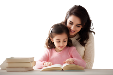 Happy mom teaching her child to read, family bonding, early education
