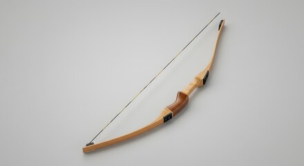 Traditional Wooden Recurve Bow with Arrow on Grey Background