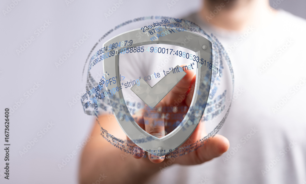 Aufkleber secure your data with advanced protection. cybersecurity shield concept.