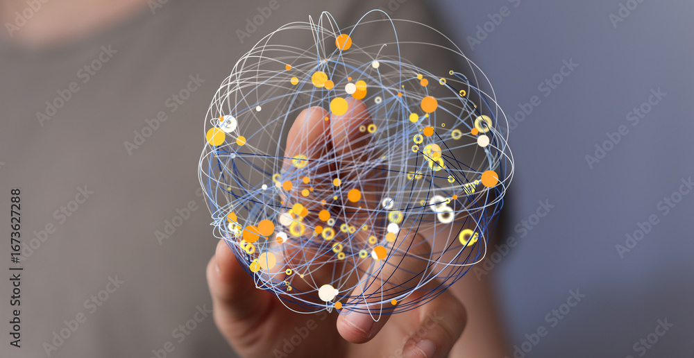 Aufkleber abstract image depicting a network connection, digital data flow, global communication.