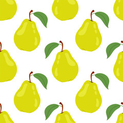 Seamless pattern with green ripe pears on a white background. For textiles, packaging, wallpapers, postcards or covers.
