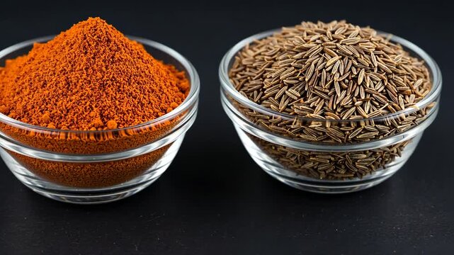 Culinary Spices: Paprika Powder and Cumin Seeds