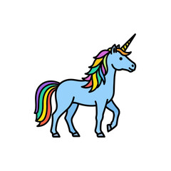 Cartoon Rainbow Unicorn with Blue Body and Mane