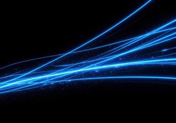 Bright blue light streaks with sparkling particles on black lines glowing