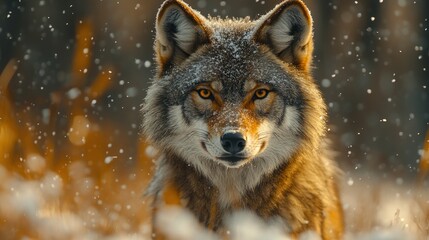 Obraz premium Close-up wolf in winter snowfall