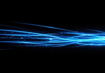 Glowing blue light streaks with sparkling particles image