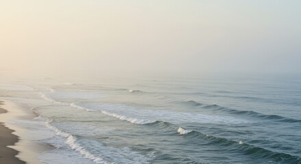 Serene Seascape: Soft Pastel Morning Light on Ocean Waves