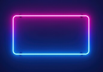 Glowing neon rectangle with pink and blue light electric border