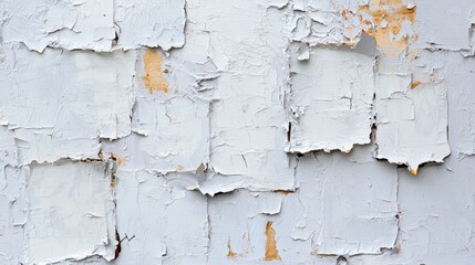 Obraz premium Textured wall featuring peeling paint and faded patches in a well-lit, urban setting with visible signs of wear over time