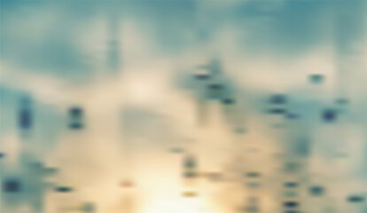 A blurred abstract image displays soft gradients of teal and beige colors blended in a diffused pattern, creating a soothing, dreamlike visual with rectangular shapes