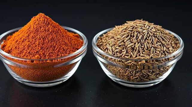 Spices in Glass Bowls: Paprika and Cumin
