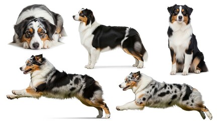 Obraz premium Australian Shepherd dog in different poses on white background 