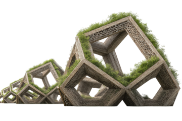 Interlocking Stone Cubes with Moss Accents