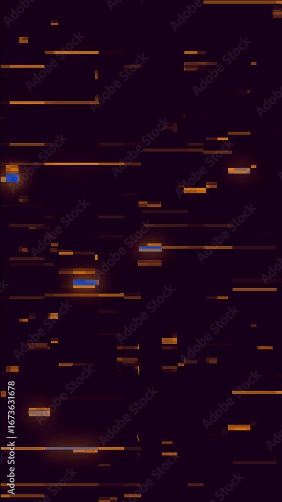 Poster abstract data stream: dynamic orange lines on dark background, glitch effect