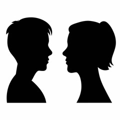 black and white profile silhouettes of a man and a woman Facing Each Other 