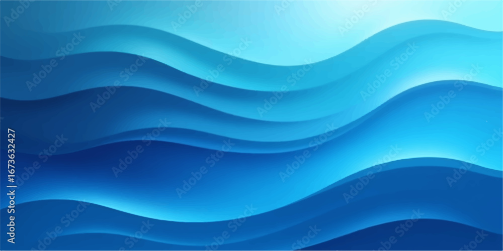 Poster abstract blue waves create a flowing vector design, a curved sea art background with a light motion 