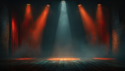 Stage bathed in dramatic spotlights