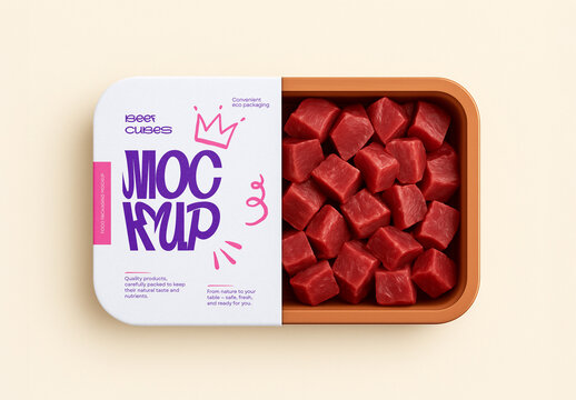 Beef Cubes Plastic Food Tray Packaging Mockup