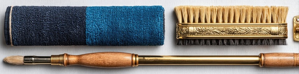 Assorted cleaning tools laid out