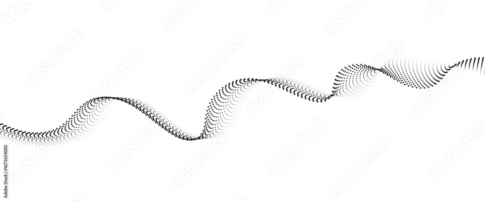 Poster flowing dot wave halftone gradient pattern on transparent background
