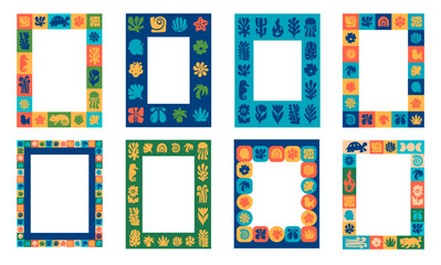 Colorful geometric abstract art with nature and animal motifs