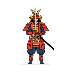 Outlined Samurai Warrior in Traditional Armor
