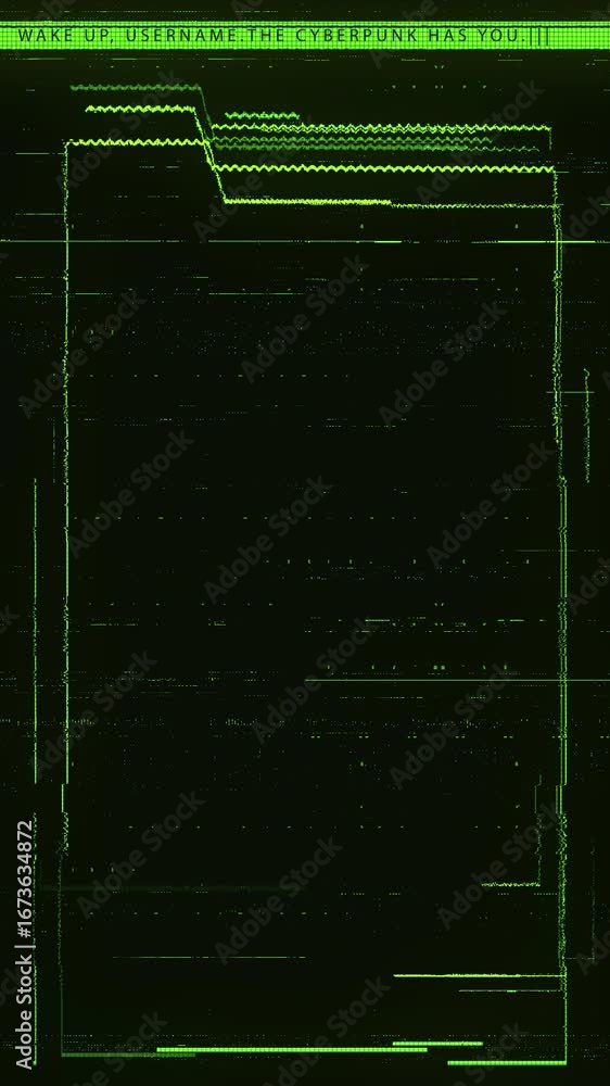 Poster cyberpunk glitch: digital matrix distortion with warning message - wake up!