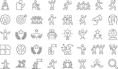 Obraz premium Teamwork, Collaboration, and Success Icons 48 Line Art Graphics