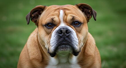 Brown bulldog portrait with focused gaze