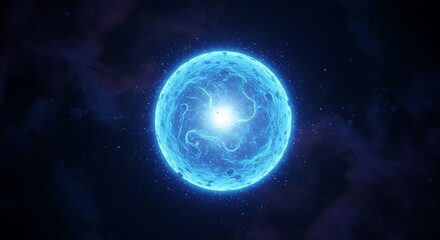 Fototapeta premium Abstract Glowing Blue Energy Sphere Or Orb With Cosmic Dust And Nebulae Background
