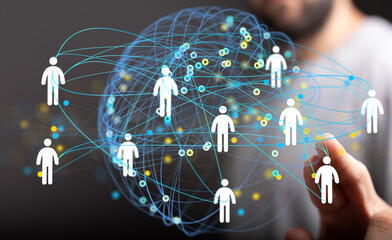 Image depicts a global network, illustrating connections between people online. Ideal for social...