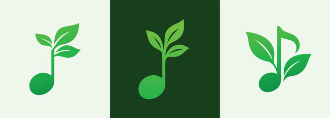 Leaf Music Note Logo Set Nature Sound and Green Melody Icons   © Sakibart