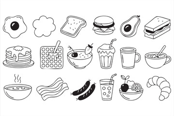 Vector Breakfast Elements Featuring Cups, Plates, and Food