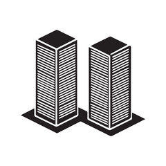 Building icon vector. Modern skyscraper, office or apartment silhouette for real estate and architecture business. Urban cityscape graphic symbol.

