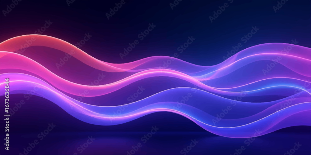Poster abstract dynamic blue and purple light wave motion lines flowing in a curved backdrop design