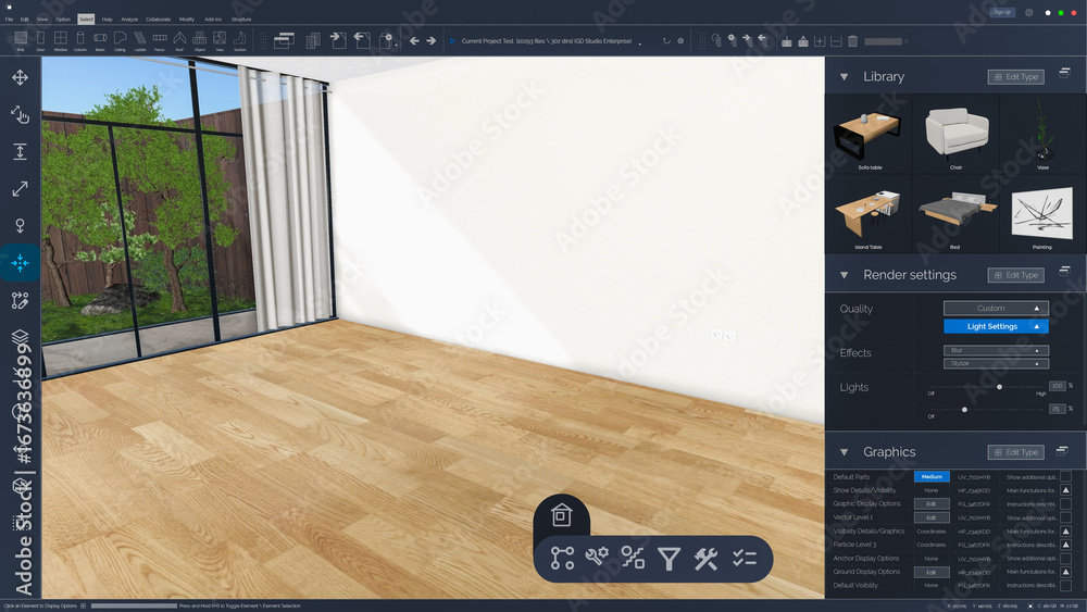 Poster user exploring advanced interior design software with realistic 3d models of modern living room. int