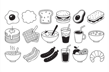 Vector Icons of Coffee, Bacon, Waffles, and Smoothies