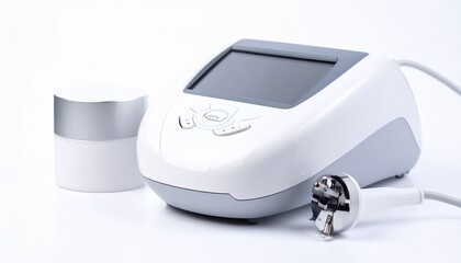 Sleek white skin therapy device with touchscreen and multi-node applicator