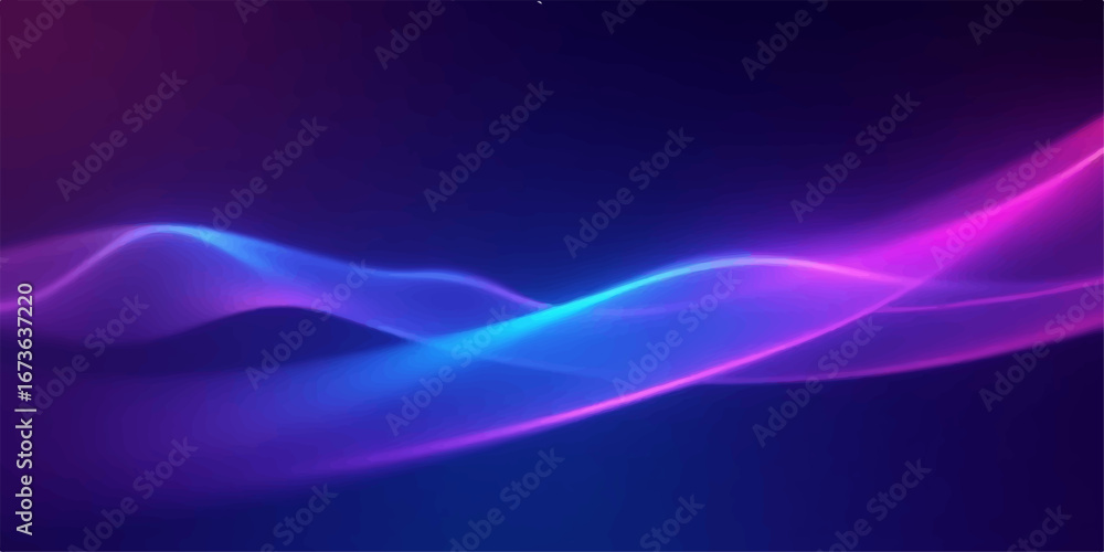 Poster smooth purple and blue flowing lines create a glowing abstract wave design for a backdrop