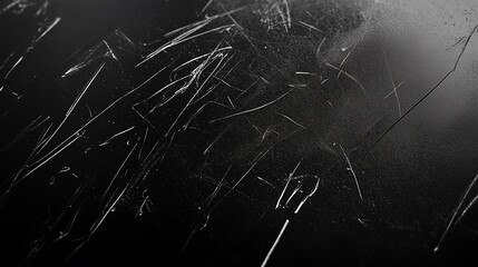 An up-close shot of a dark surface covered in multiple white scratches and marks.


