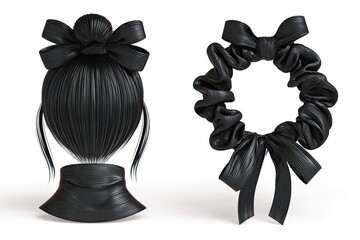 Black hair accessories, bun & headband
