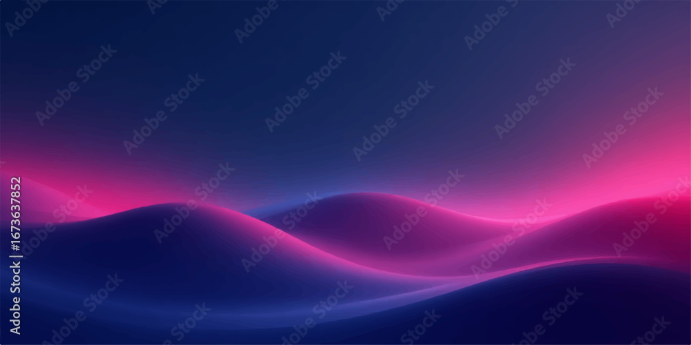 Poster flowing lines of blue and purple light create a bright, abstract background with smooth, colorful wa